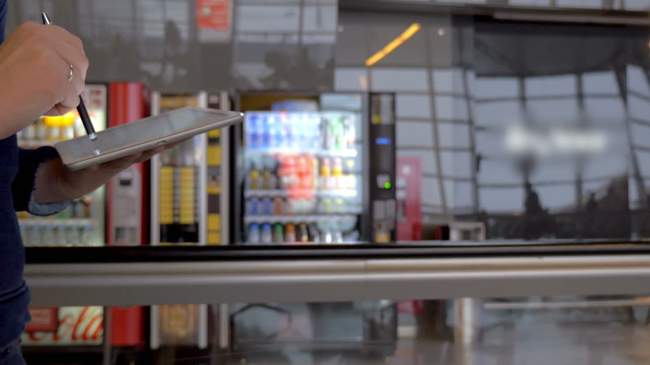 moviéndose en escaleras mecánicas planas y usando el panel táctil