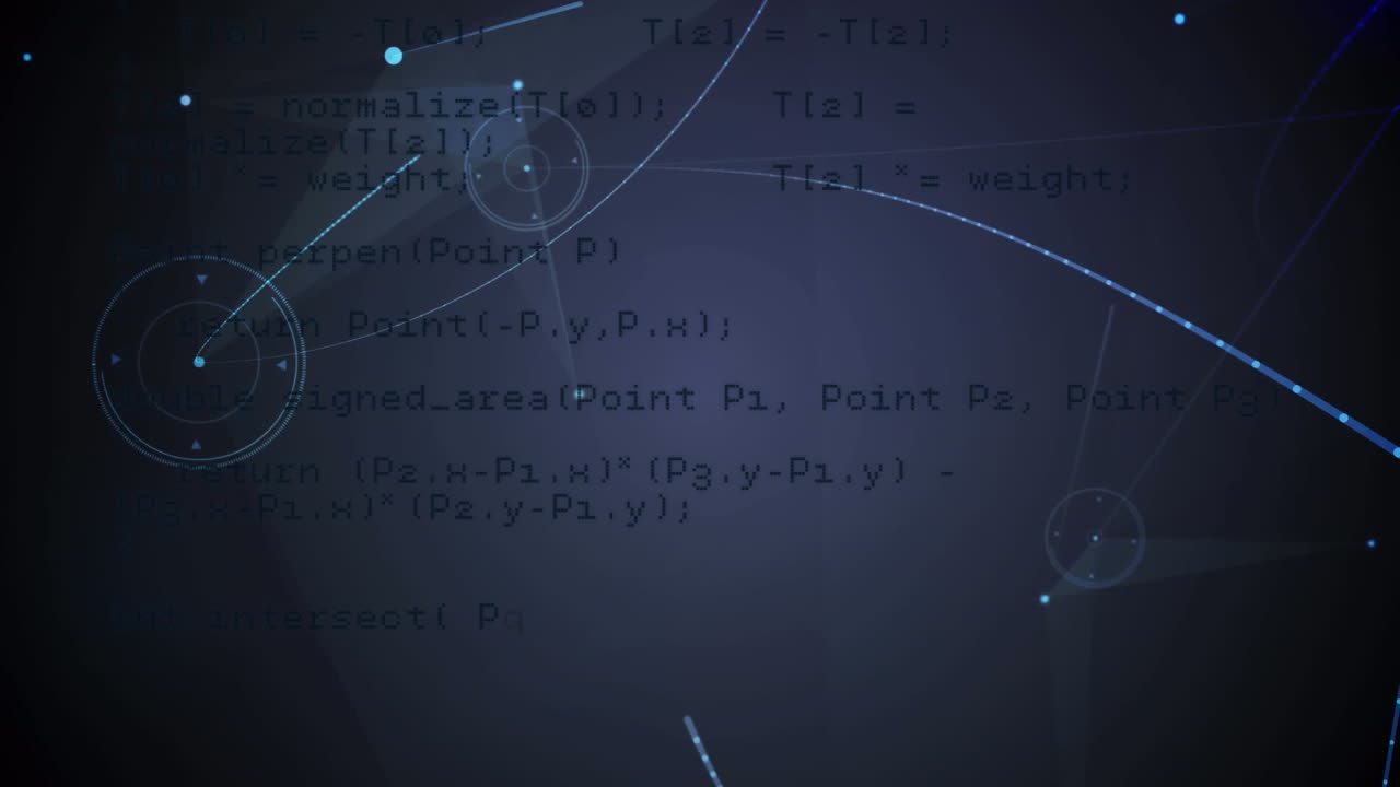 Animation of data processing on screen and network of connections