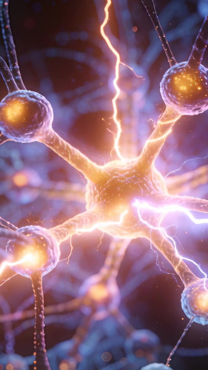 Vertical video: Forming arc causing soma sending signals and arcs along arms in neural net