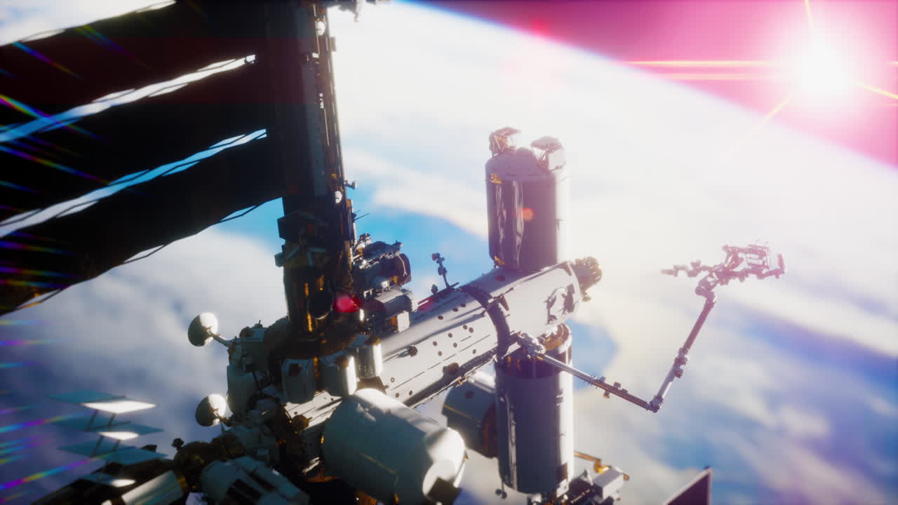 la estación espacial internacional está flotando en órbita sobre el planeta tierra.