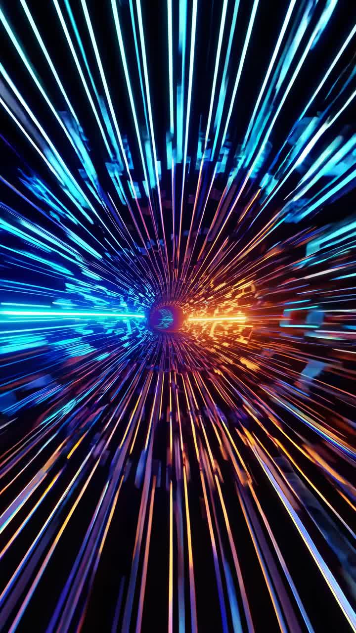 Dynamic video concept with a futuristic style, featuring a central vanishing point and a radial