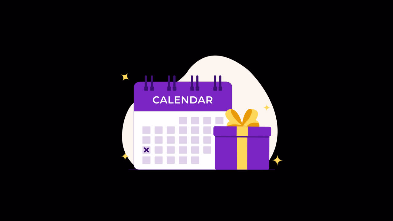Animeret kalender med gaveæske og markeret dato