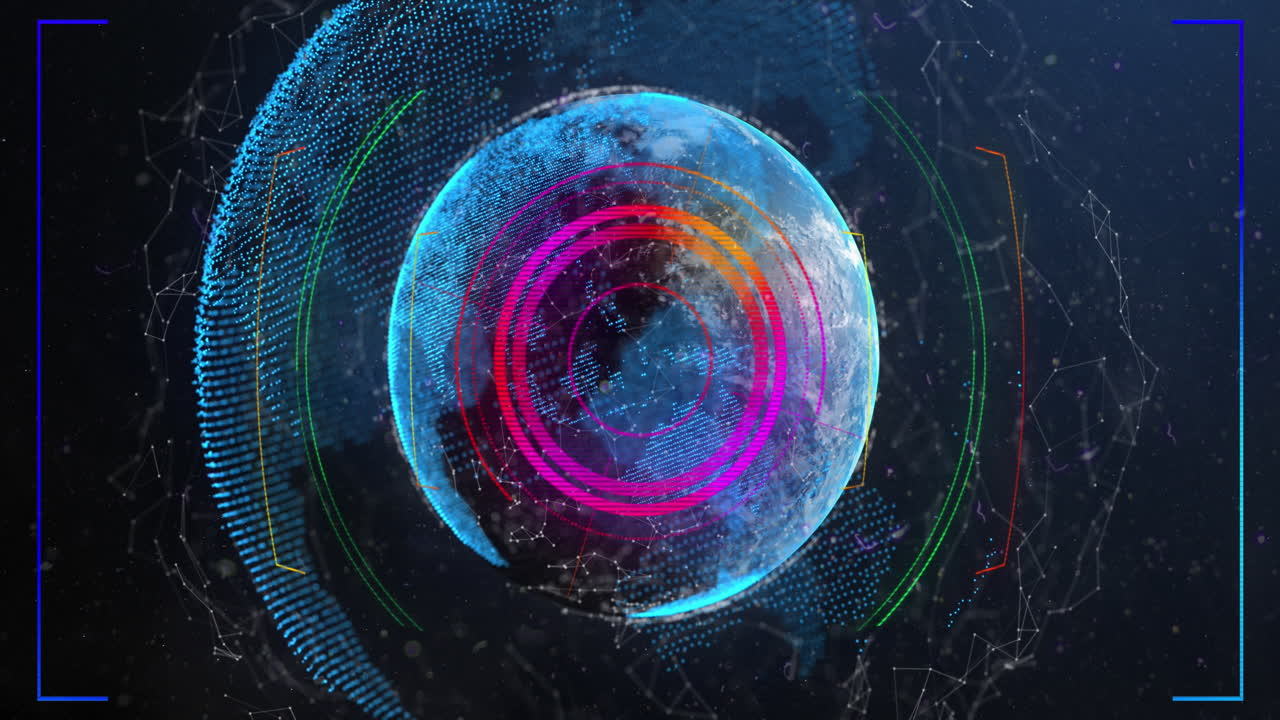 Animation of scope scanning with globe of connections in the background