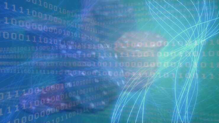 Animation of data processing and binary coding over casino chips