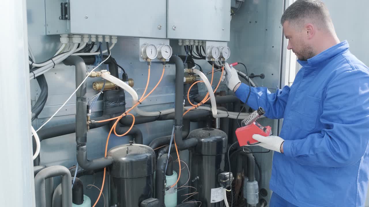 el técnico repara los sensores electrónicos de temperatura con un soldador electrónico