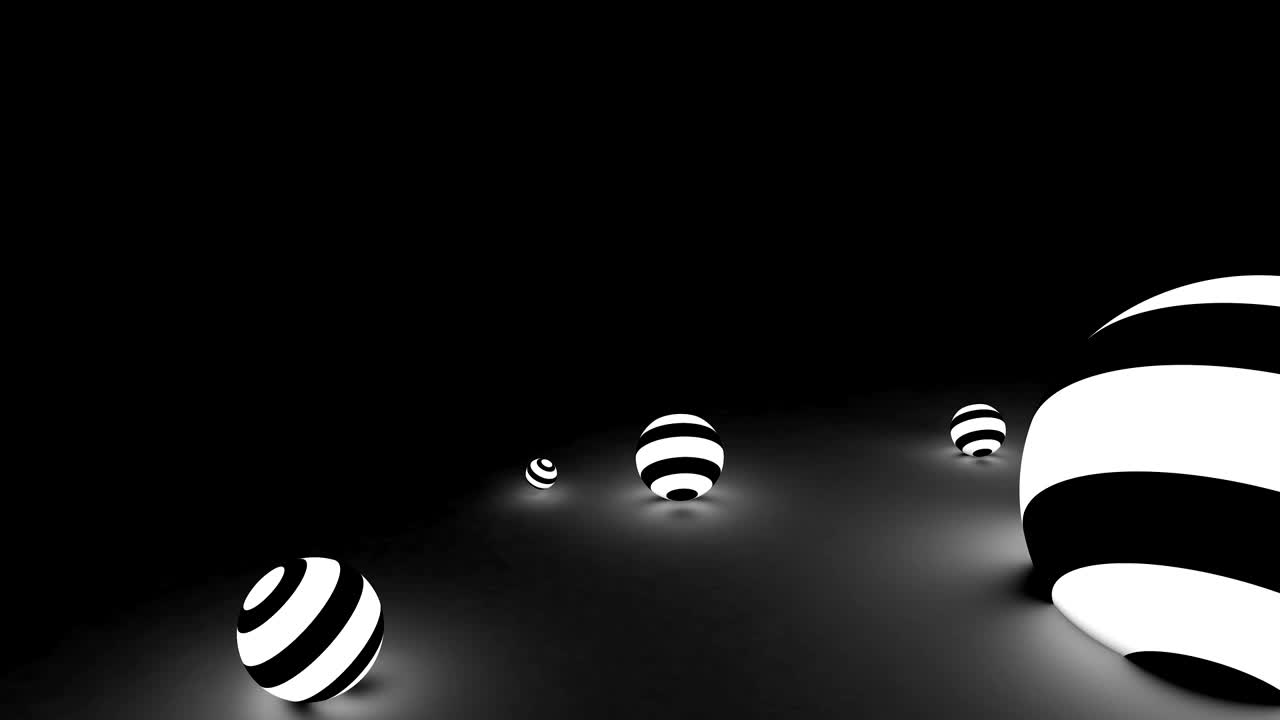 Animation of the spheres of black and white lines in dim light.  60 FPS