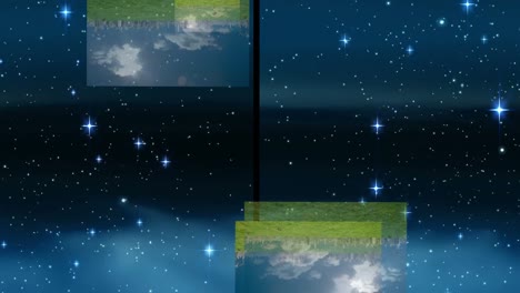 animation of stars and landscape over black background