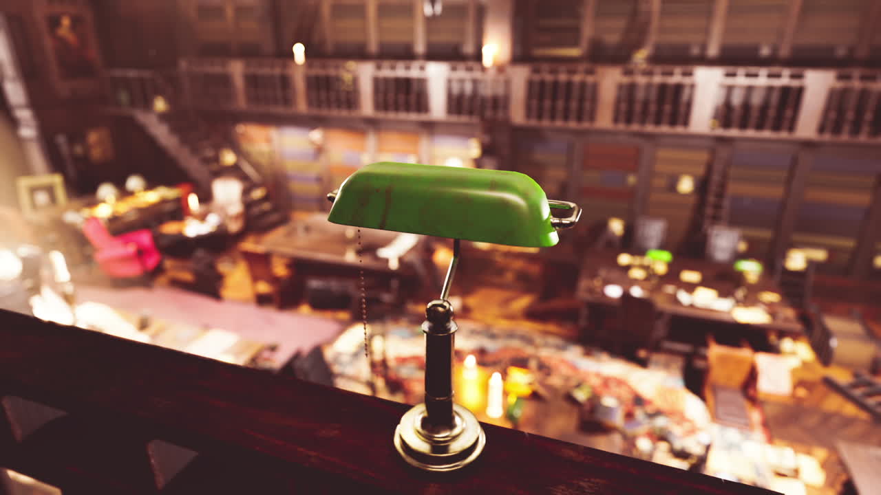 고대 책상 램프가 있는 빈티지 연구실