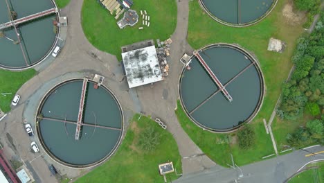 complex of sewage cleaning plants in water treatment plant from a top view above