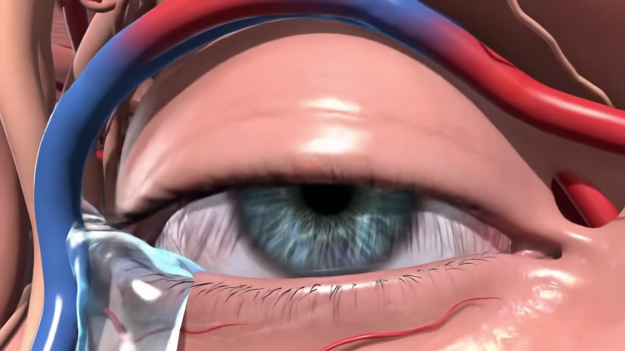 Detailed Examination of the Human Eye's Anatomy Featuring Vascular Structures and Optical Components in Two Distinct Frames Highlighting the Iris and Cornea