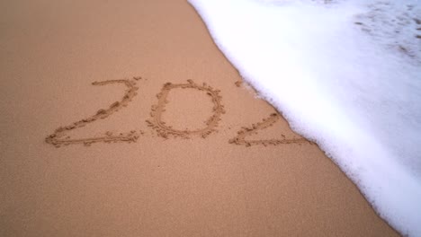 2021 written on the sand is getting washed away by the wave