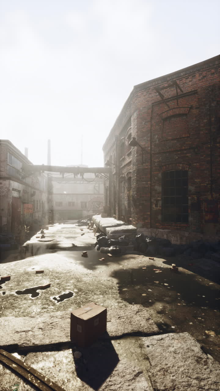 벽돌 건물이 수직으로 있는 도시 거리 장면