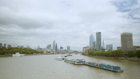 bridges, skyscrapers and other landmarks on the thames in central london wide shot