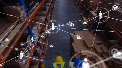 Animation-of-network-of-connections-over-man-working-in-warehouse