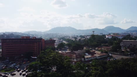 aerial view around the prime ministry building revealing the cityscape of yaounde, cameroon - aerial view