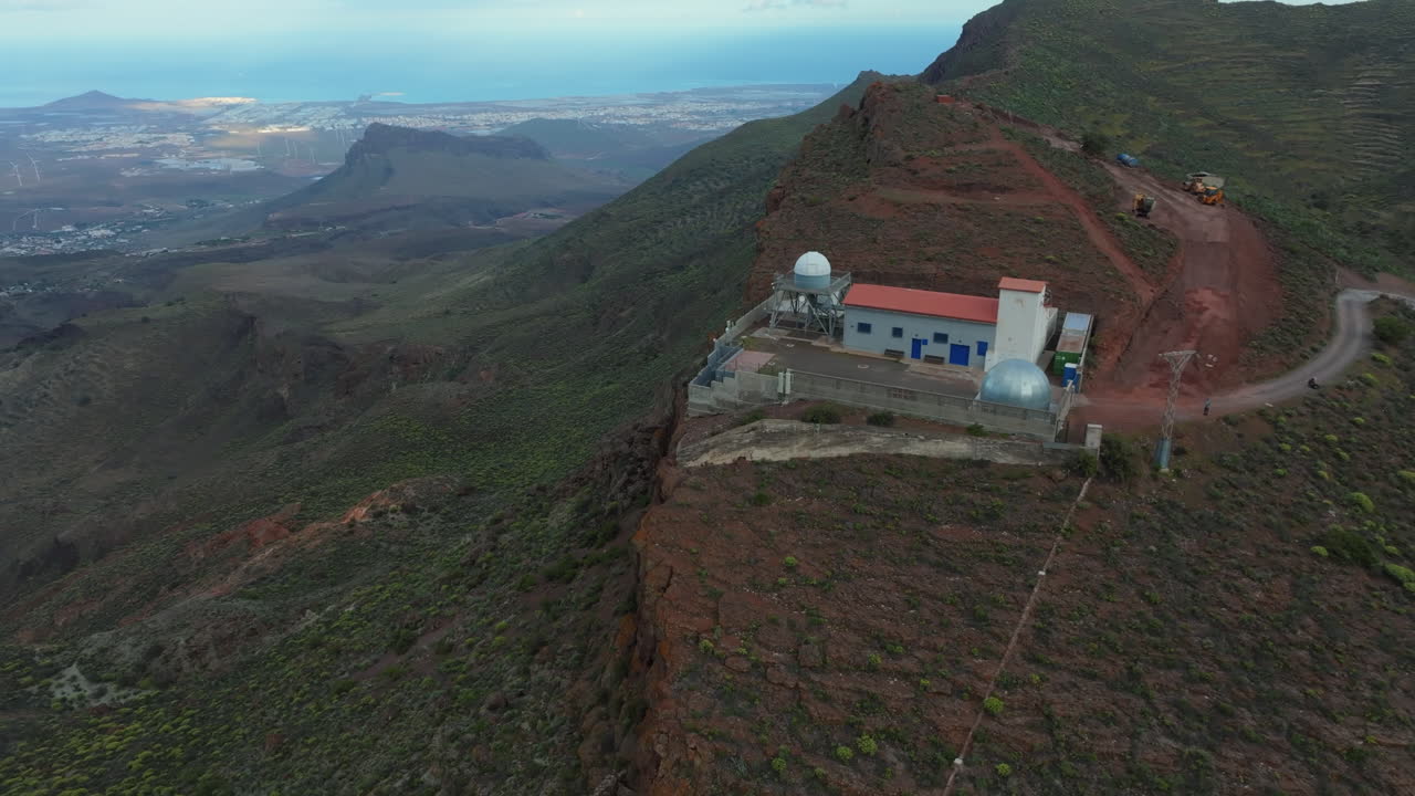 Aerial view of the Temisas astronomical observatory located on a mountaintop on the island of Gran Canaria.