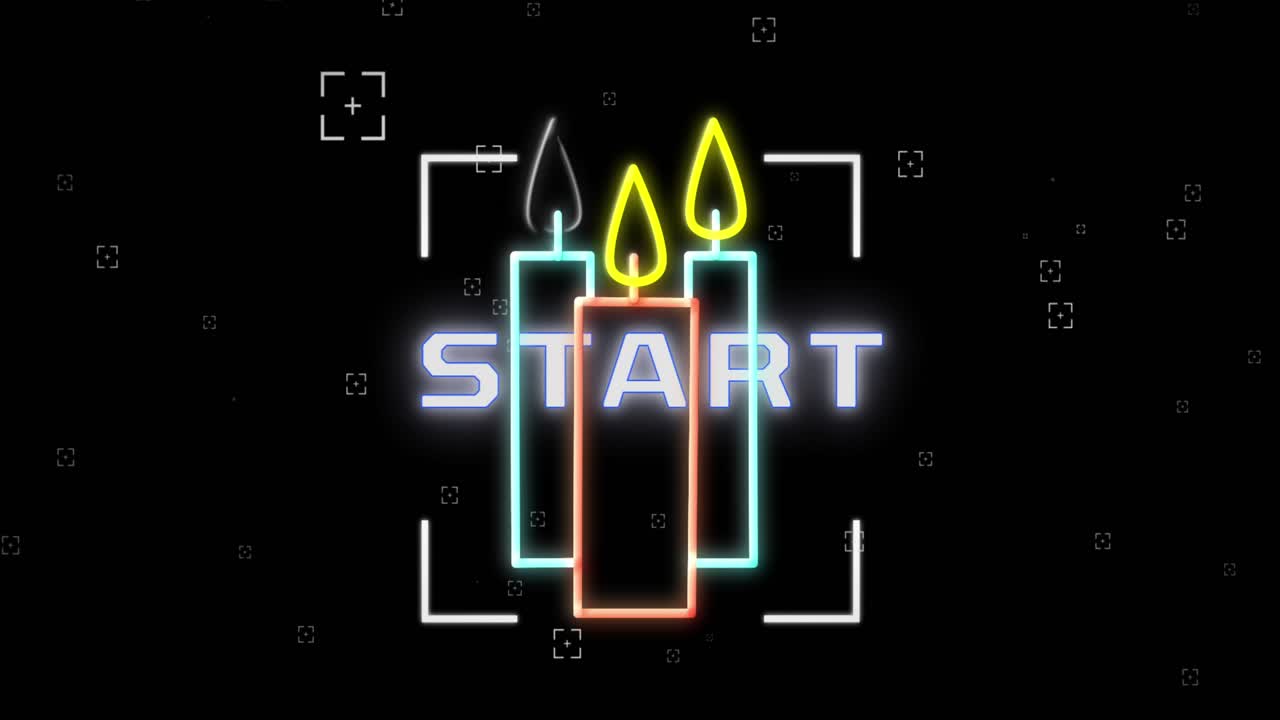 Animation of start text over candle icons on black background