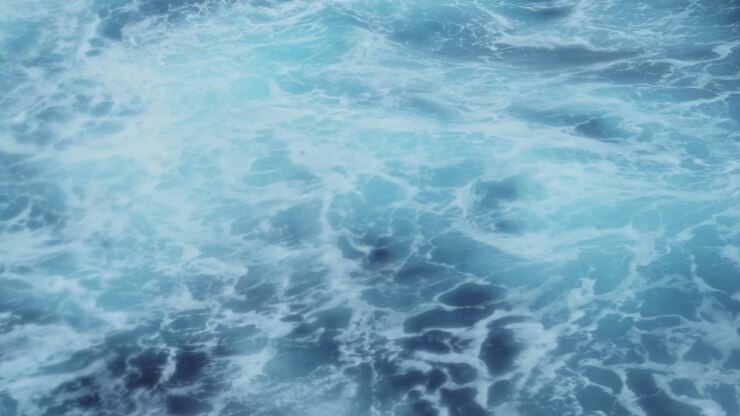 Sfondo di acqua oceanica blu agitata con onde mosse. Astratto di mareggiata durante un viaggio in nave da crociera che attraversa il Passaggio di Drake, un oceano pericoloso che causa il mal di mare.