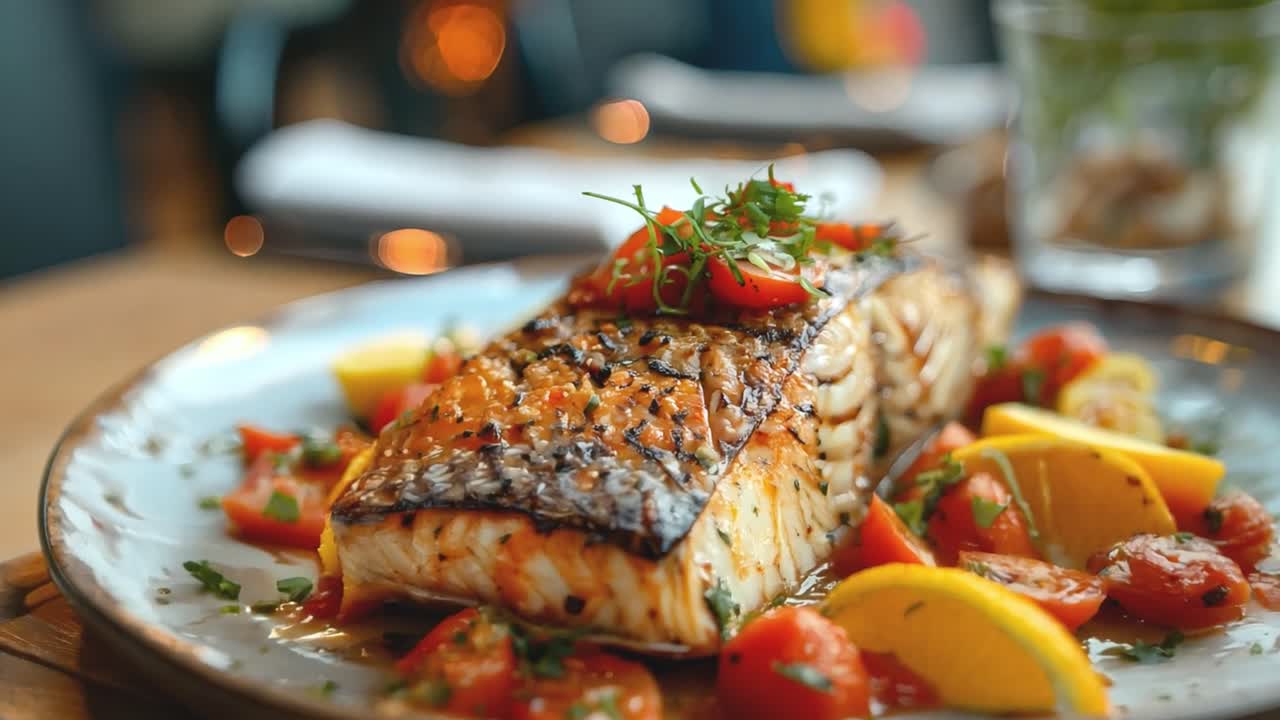 Grilled Salmon with Tomatoes and Lemon