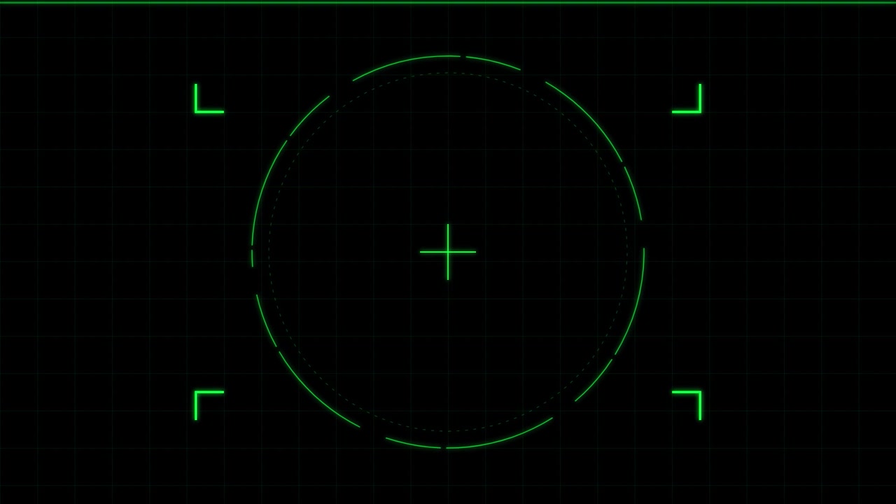 Interfaccia HUD digitale con reticolo verde di scansione