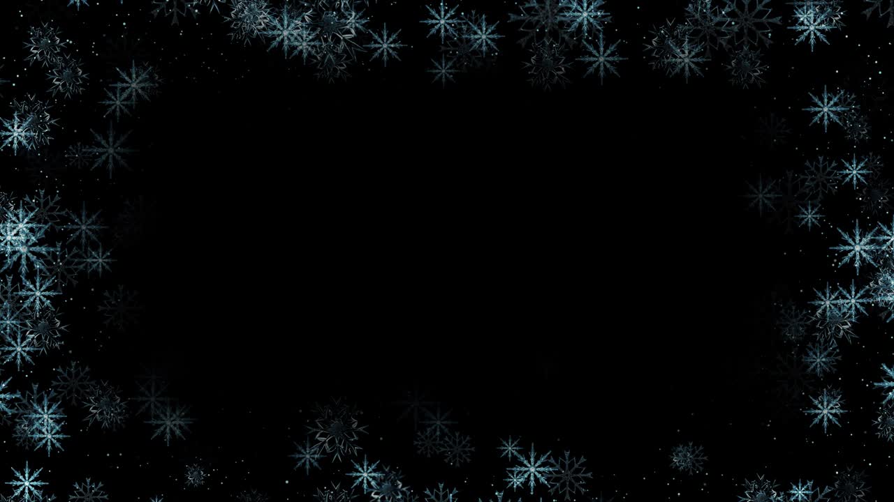 4K white snow abstract Corner frame and border with copy space Loop background.
