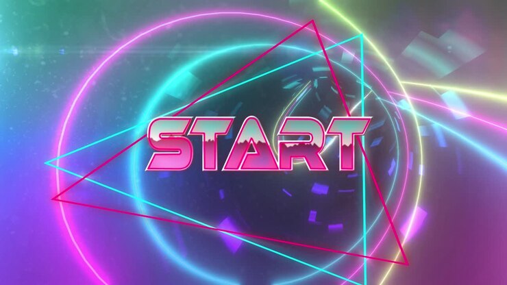 Animation of start text over moving digital tunnel