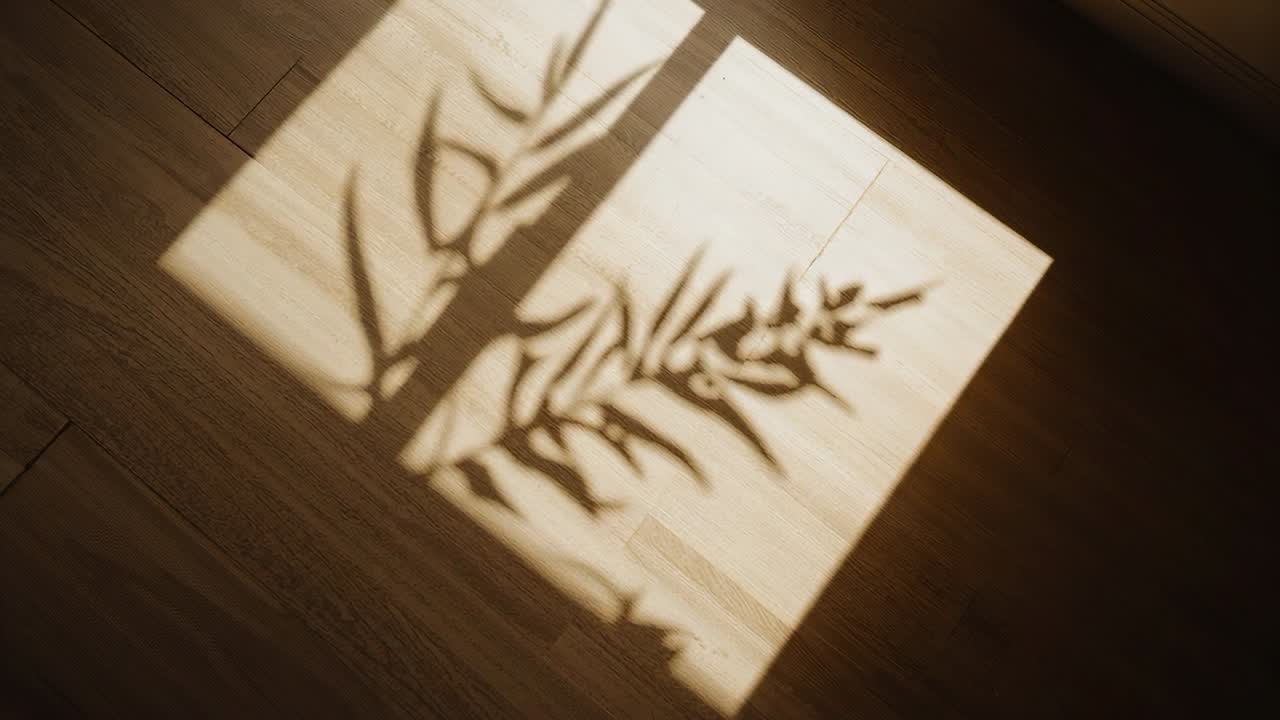 Spostandosi attraverso un rettangolo illuminato dal sole, l'ombra di rami e montanti si muove sul pavimento mentre soffia la brezza.