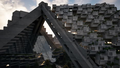 concepto de arquitectura futurista: un paisaje urbano moderno con edificios geométricos