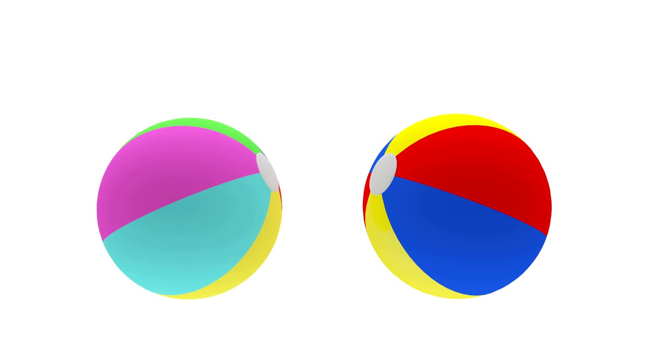 3D animation Seamless Loop of colorful beach balls rotates isolation on a white background. Alpha Channel. 4K resolution