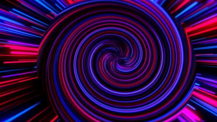 Animazione astratta con neon, cerchio luminoso, laser e linee. Sfondo fucsia