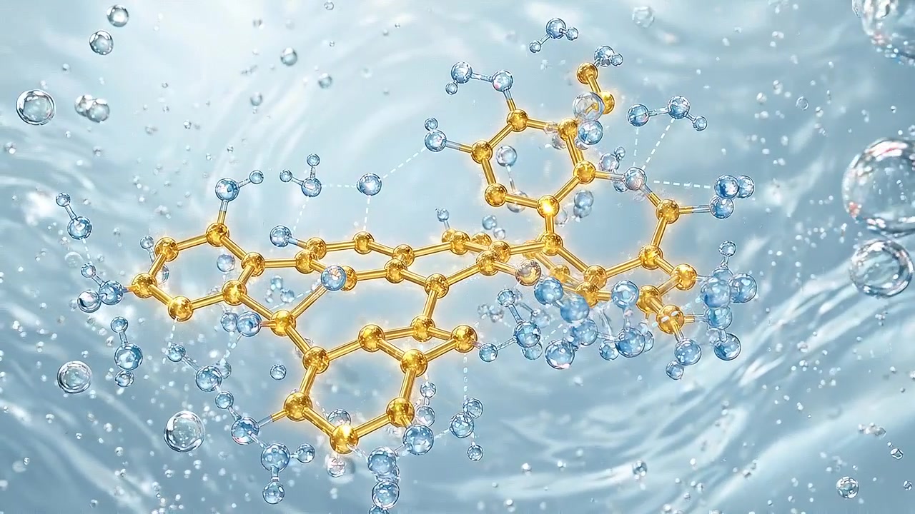 Gold Molecular Structure Interacting with Water Droplets