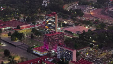 drone footage of primary buildings at a university campus