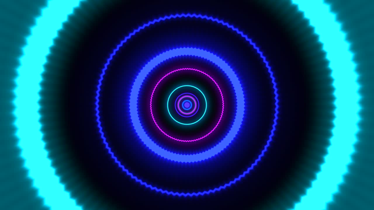 Neon colored circle shapes coming towards the viewer