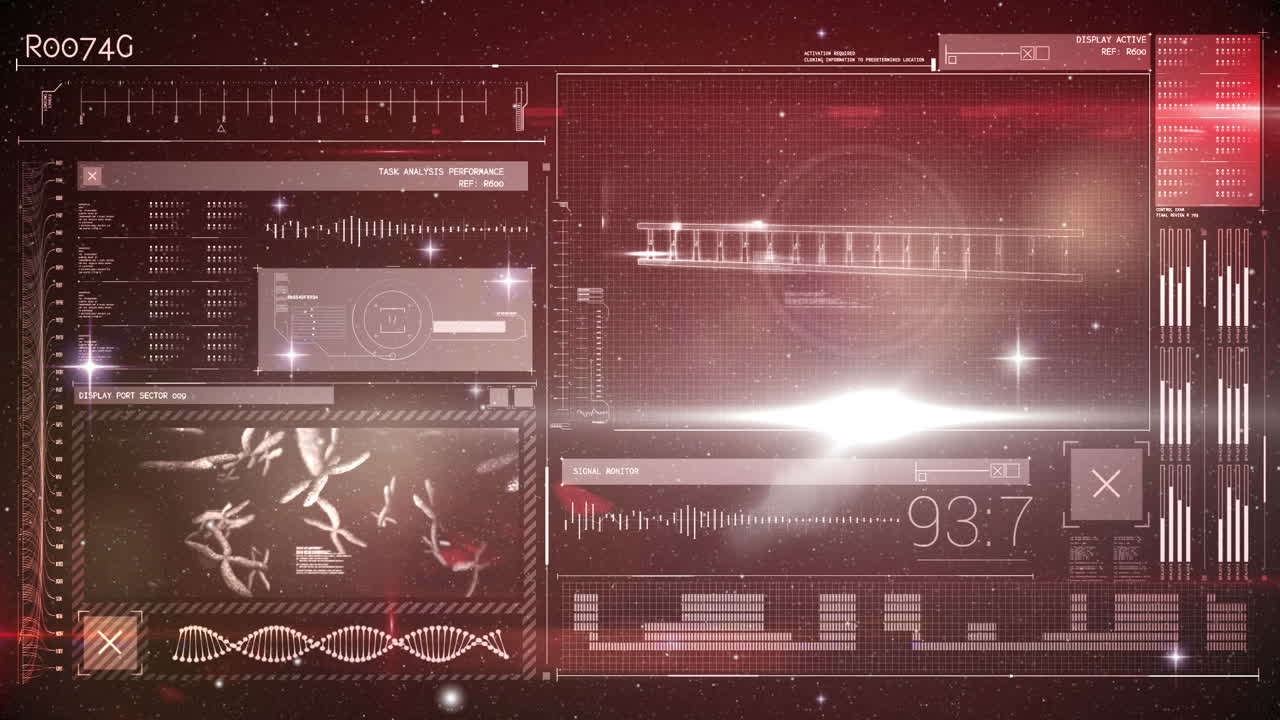 animación del procesamiento de datos médicos en pantalla sobre fondo negro