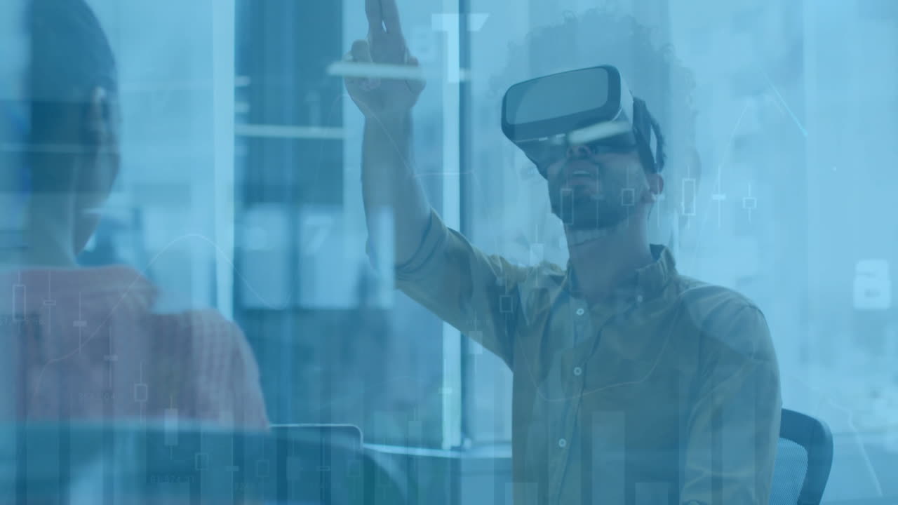 animación del procesamiento de datos financieros sobre diversas personas de negocios en la oficina