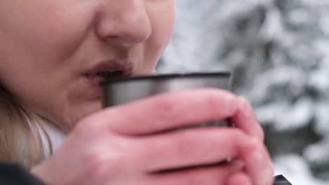girl drinking tea in the winter forest an amazing place with a beautiful snowcovered forest beautiful girl drinking tea in the winter forest an amazing place with a beautiful snowcovered forest in the ukrainian carpathians