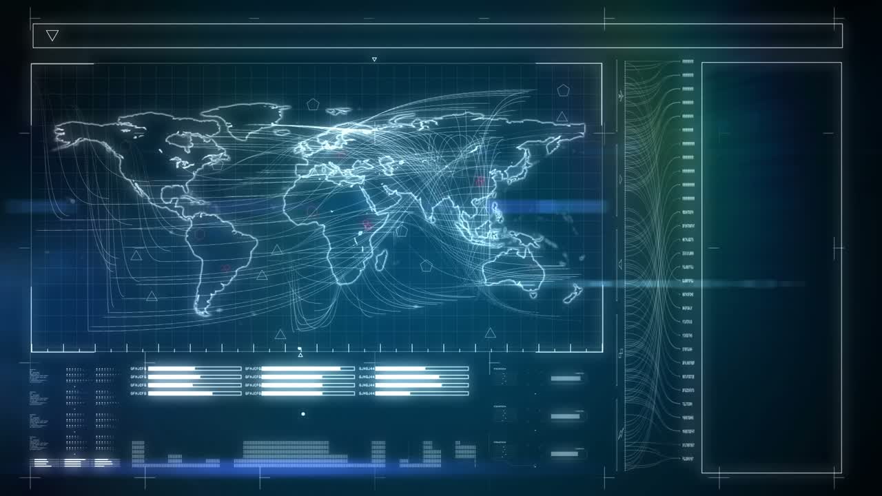 Animation of clock moving over data processing on blue background
