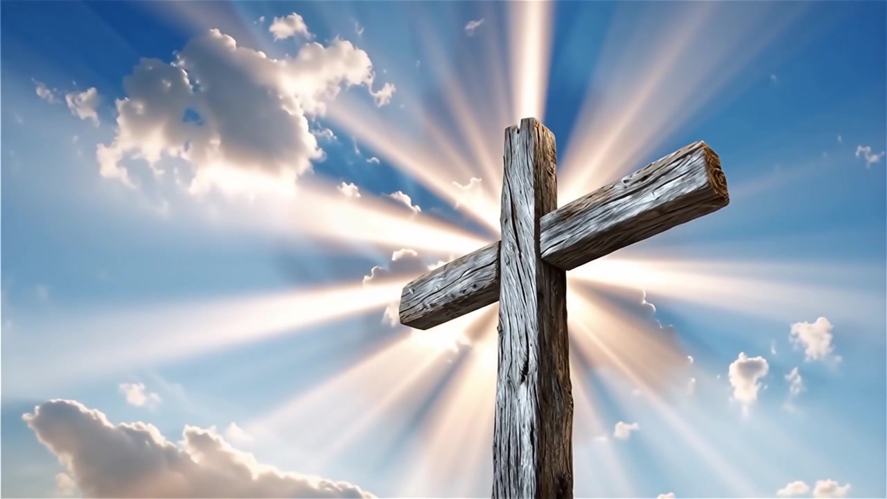 Croce Cristiana Luce Celestiale Sfondo per il Culto.