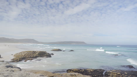 pan across beautiful white sand beach in south africa on a summers day