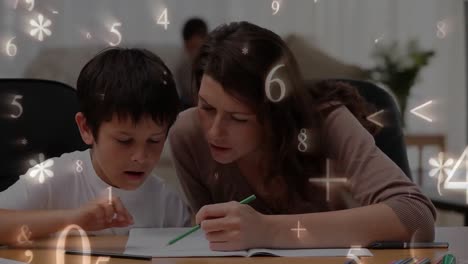 Madre-Dando-Clases-Particulares-A-Su-Hijo-En-Matemáticas