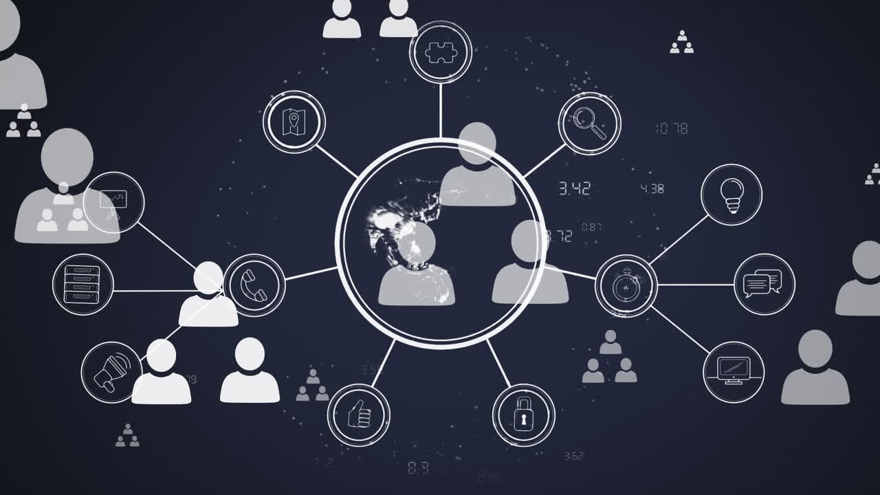 Animation einer Weltkugel mit einem Netzwerk von Medien-Icons