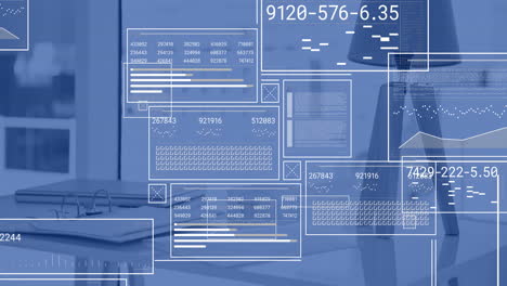 Animation-of-data-processing-over-work-station-in-office