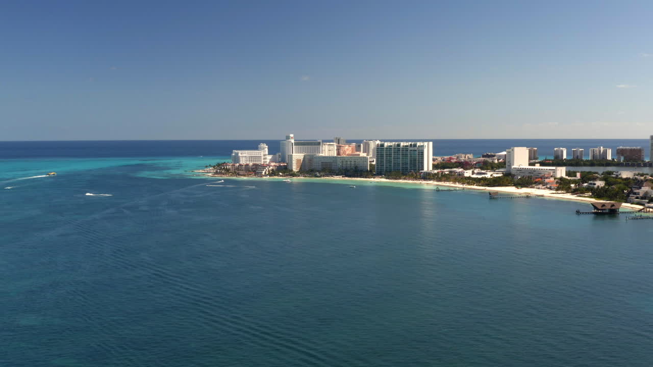 Luxurious hotel resorts on caribbean sea coastline and beaches, Cancun