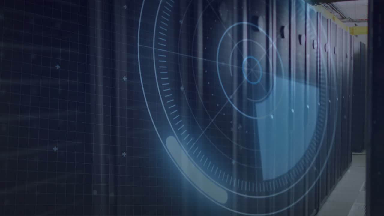 HUD appearing, starting radar sweeping racks, sector turning, scan light moving, showing status