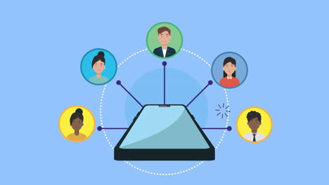 teléfono inteligente con animación de la comunidad de redes sociales