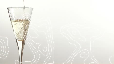 animation of white shapes over champagne glass on white background