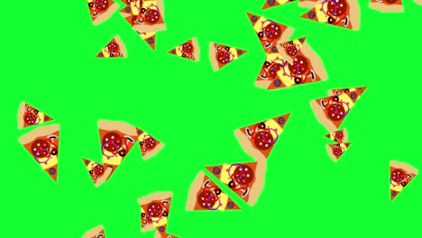 las rebanadas de pizza que caen elementos de animación en la pantalla verde tecla de croma