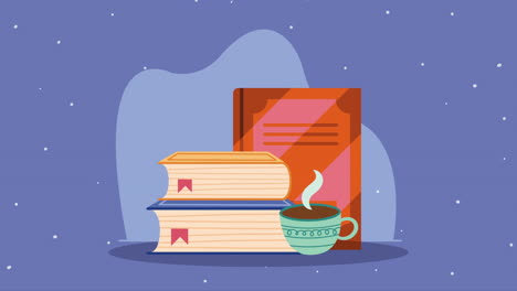 text books with coffee cup animation