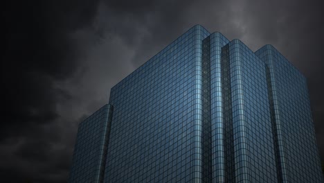 downtown office building with impending storm