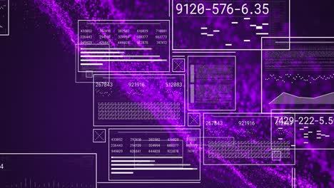 Animación-De-Interfaz-Con-Procesamiento-De-Datos-Y-Onda-Digital-Brillante-Sobre-Fondo-Púrpura